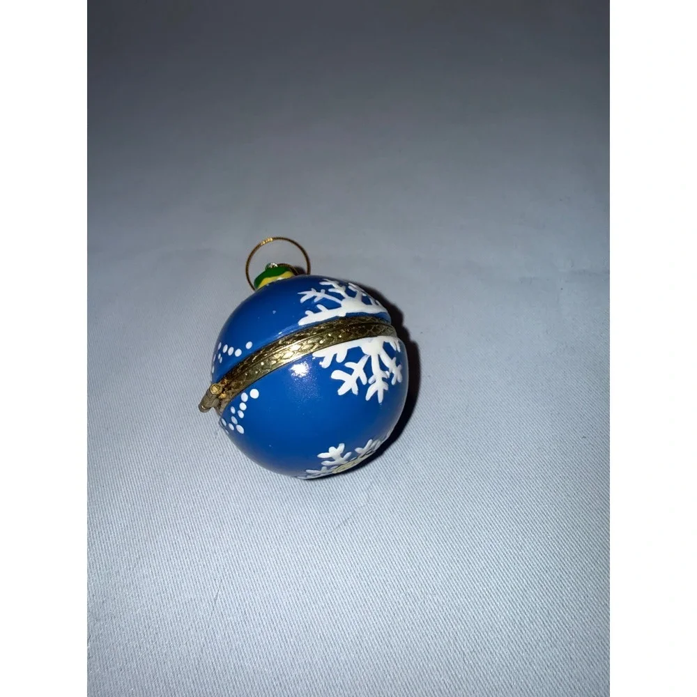 Vintage Porcelain Hinged Trinket Box Christmas Ornaments Santa Reindeer Set of 5
